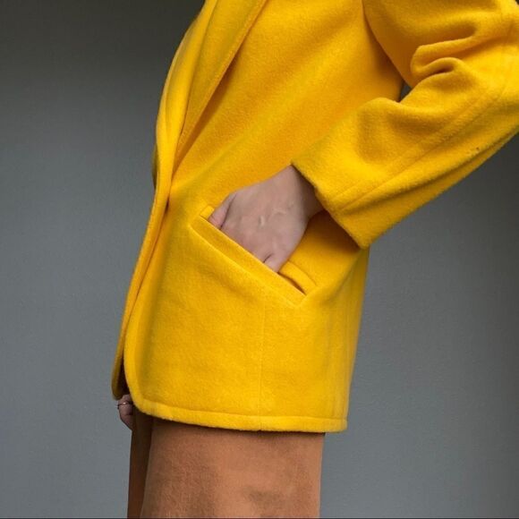 Vintage 80s Women’s Intuition Union Made Canary Yellow Wool Blazer Jacket Sz 6 - Picture 5 of 12